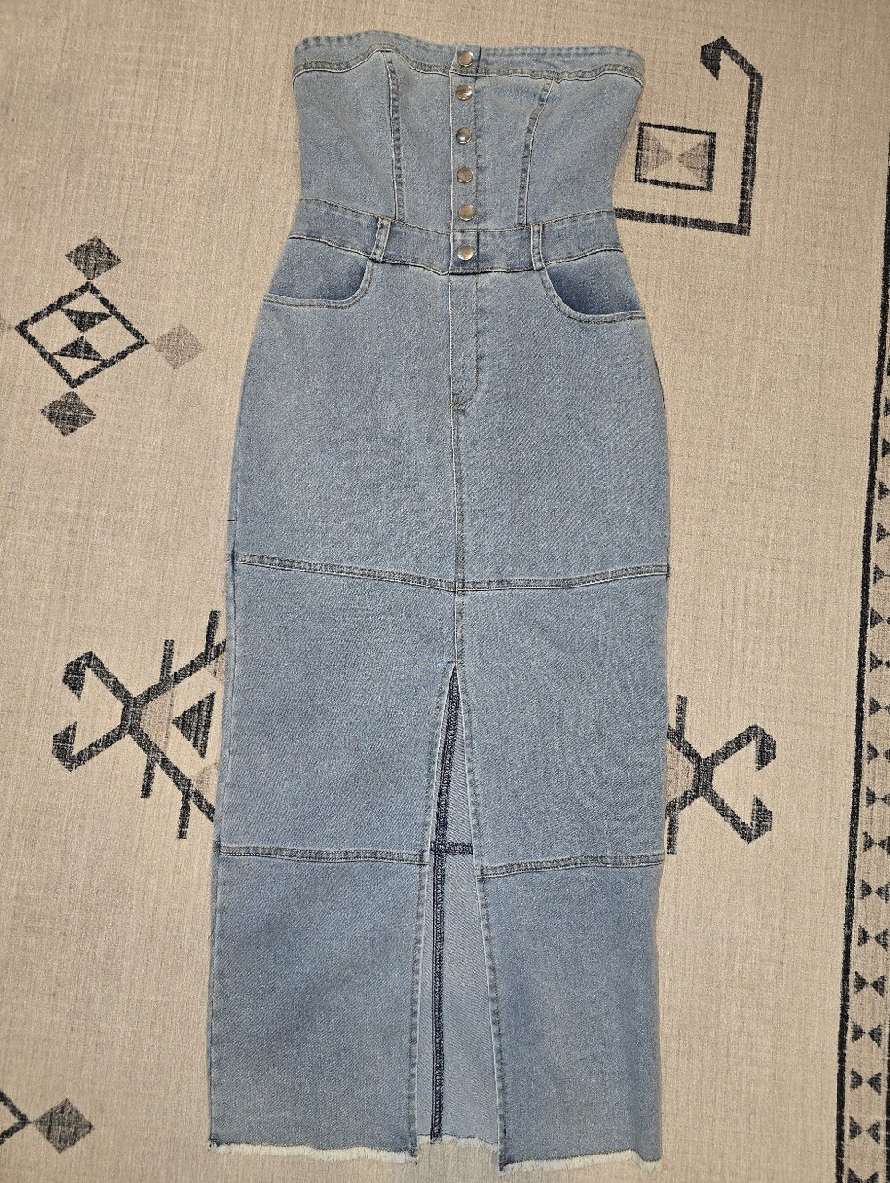 Here Comes The Sun Strapless Denim Maxi Dress - Small Boutique Light Wash Small